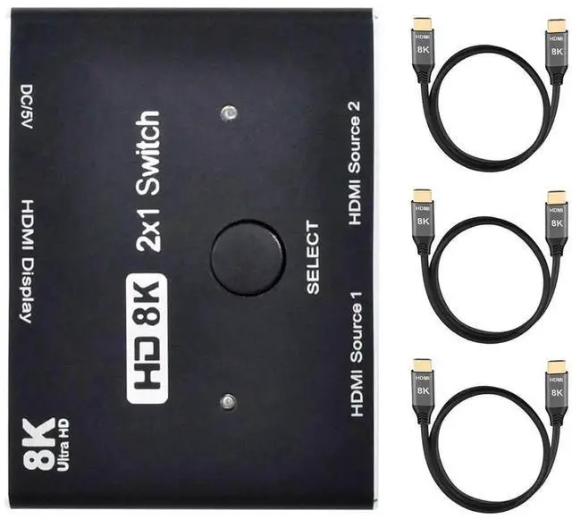 Main image of Vszerda 2-In-1-Out HDMI 2.1 8K KVM Switch Hub, 8K@60Hz & 4K@60Hz SST, HDCP Compliant, 3 HDMI 2.1 Cables Included