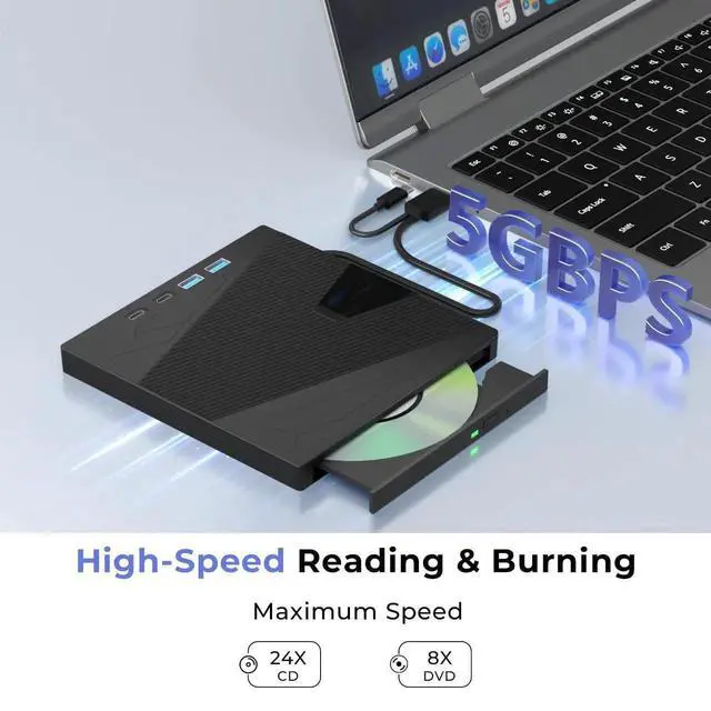 Alt view image 6 of 7 - Vszerda 7 in 1 External CD DVD Drive USB3.0 Type-C Portable CD DVD Burner Optical Drive Compatible with Windows XP/7/8/10 Linux Mac OS Laptop Desktop PC