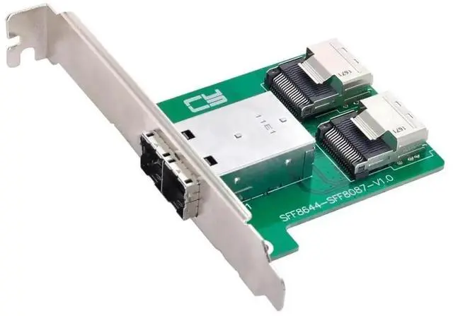 Main image of Vszerda External Mini SAS HD SFF-8644 to Dual Internal SFF-8087 Adapter Card with Full Height Bracket, Mini SAS 2 Server RAID Storage Signal Converter for HDD SSD Array Expansion