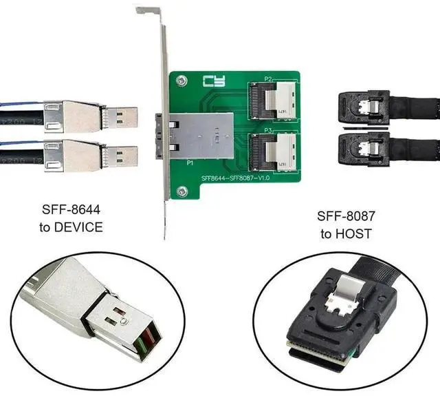 Alt view image 2 of 7 - Vszerda External Mini SAS HD SFF-8644 to Dual Internal SFF-8087 Adapter Card with Full Height Bracket, Mini SAS 2 Server RAID Storage Signal Converter for HDD SSD Array Expansion