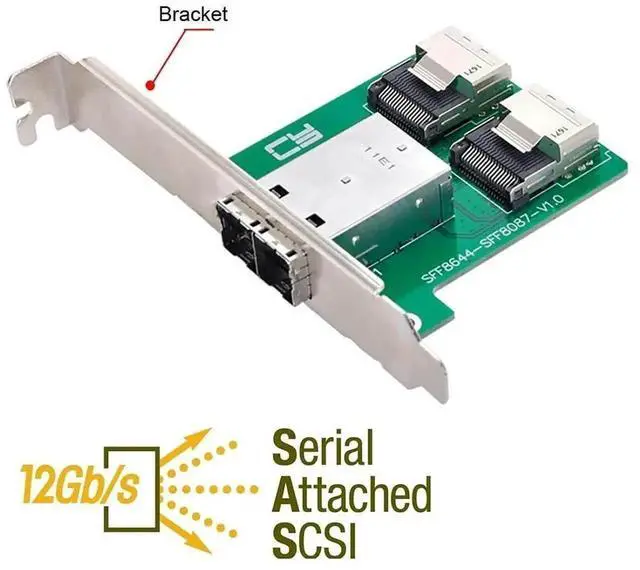 Alt view image 4 of 7 - Vszerda External Mini SAS HD SFF-8644 to Dual Internal SFF-8087 Adapter Card with Full Height Bracket, Mini SAS 2 Server RAID Storage Signal Converter for HDD SSD Array Expansion