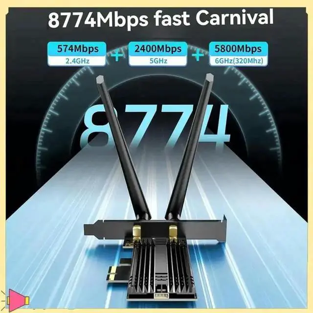 Main image of Vszerda WiFi 7 PCIe Wireless Network Card, 8774Mbps Tri-Band 2.4G/5G/6GHz Adapter with Bluetooth 5.4 for Desktop PC Windows 10/11