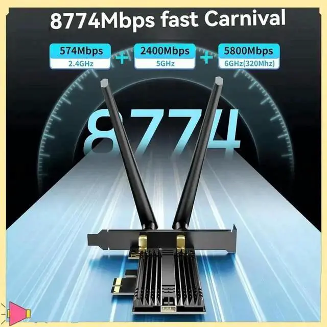 Alt view image 4 of 7 - Vszerda WiFi 7 PCIe Wireless Network Card, 8774Mbps Tri-Band 2.4G/5G/6GHz Adapter with Bluetooth 5.4 for Desktop PC Windows 10/11