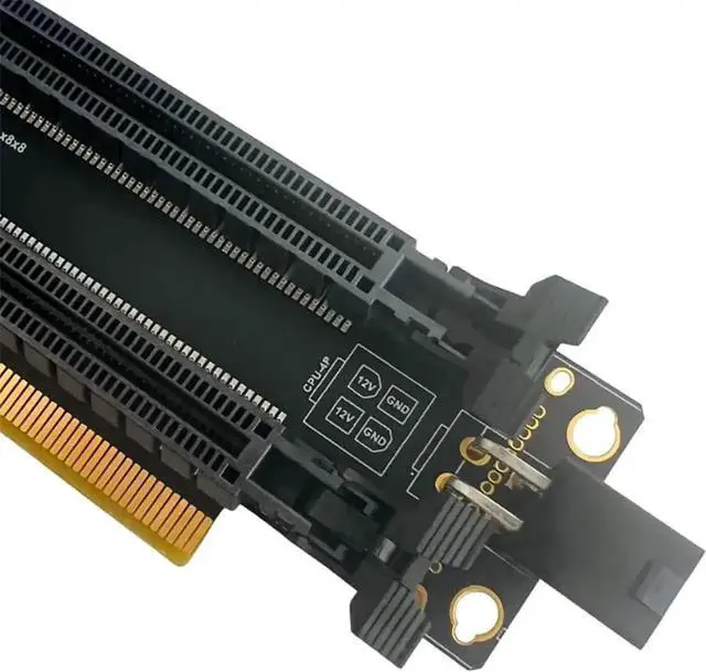 Alt view image 6 of 7 - Vszerda PCIe 4.0 x16 to x8×8 Bifurcation Splitter Card, 1-to-2 PCIe Expansion Board, 20mm Slot Pitch, CPU 4Pin Power Port + Matching 4Pin Cable