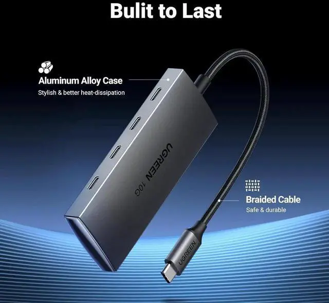 Alt view image 2 of 7 - Vszerda 10Gbps USB C Hub, 4-Port USB 3.2 Gen2 Multiport Splitter, High Speed Data Only Type C Adapter Compatible with MacBook Air Pro, iMac, iPad Pro, iPhone 15 Series, Galaxy S23 & All USB-C Devices