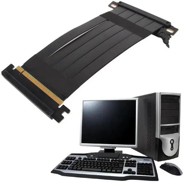 Main image of Vszerda PCIe 4.0 x16 180° Dual Reverse GPU Riser Cable, 40cm Black Flexible Graphics Card Extension Cord Compatible with AMD RX 7900/7800/7700/7600/7500 Series