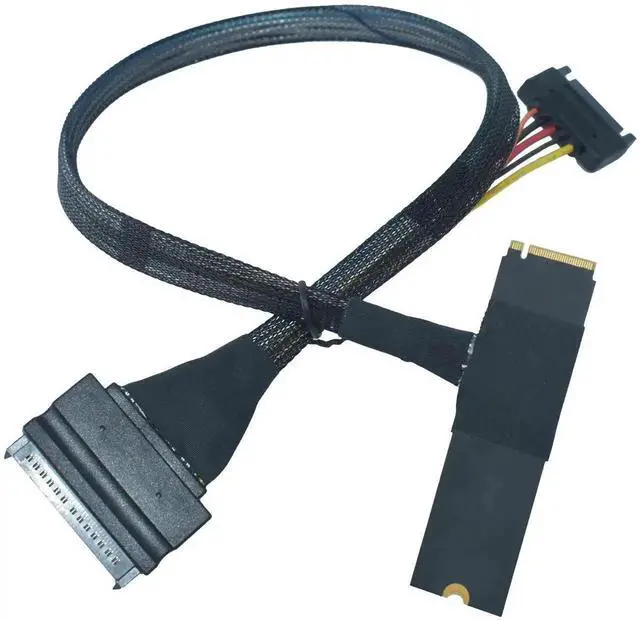 Alt view image 2 of 5 - WRIARICH PCIe 5.0 M.2 to U.2 Adapter Cable, M.2 NVMe to SFF-8639 U.2 SSD Converter Cord with 15Pin SATA Power, Top Side Exit Design, 1.6ft / 50cm for Server Workstation NAS Storage
