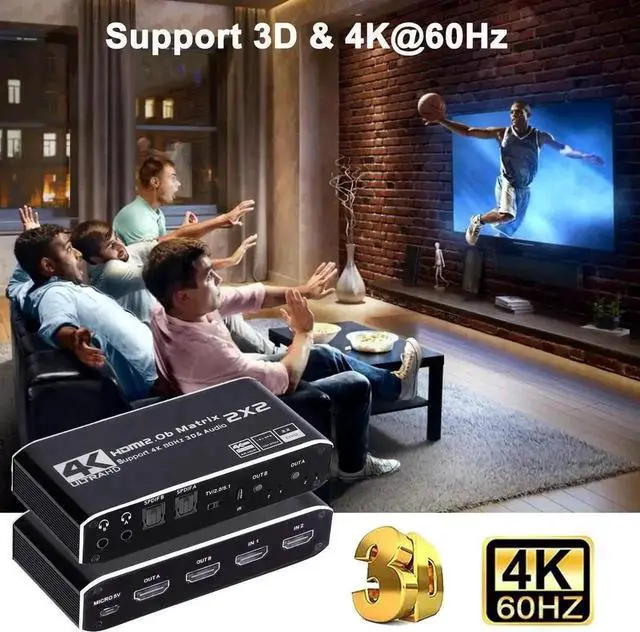 Alt view image 5 of 7 - Vszerda 2x2 HDMI Matrix Switch 4K@60Hz HDR10, HDMI 2.0 Video Switcher with Dual SPDIF & Dual 3.5mm Audio Extractor, HDCP 2.2 EDID IR Remote Control