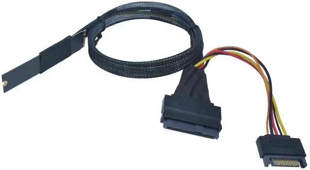 Alt view image 2 of 7 - WRIARICH PCIe 5.0 M.2 to U.2 Adapter Cable, M.2 NVMe to SFF-8639 U.2 SSD Converter Cord with 15Pin SATA Power, Left Side Exit, 1.6ft/50cm for Server Workstation NAS RAID Storage
