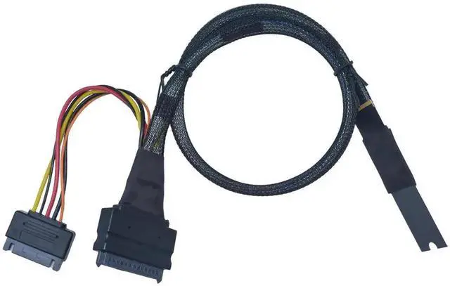 Alt view image 5 of 7 - WRIARICH PCIe 5.0 M.2 to U.2 Adapter Cable, M.2 NVMe to SFF-8639 U.2 SSD Converter Cord with 15Pin SATA Power, Left Side Exit, 1.6ft/50cm for Server Workstation NAS RAID Storage