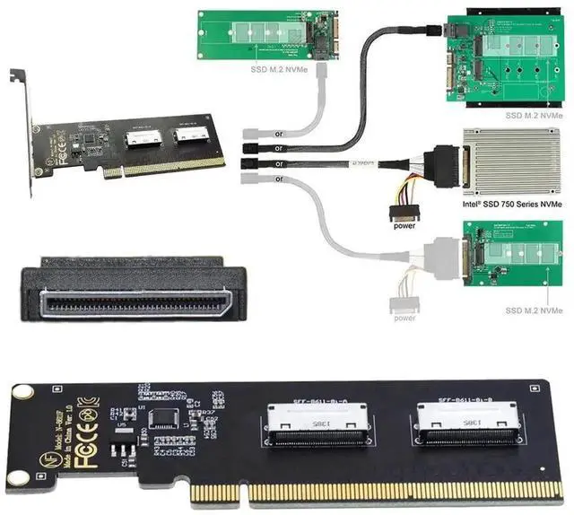Alt view image 3 of 7 - Vszerda Dual OCuLink SFF-8611/8612 8i to PCIe 4.0 x16 Expansion Adapter, With 8cm & 12cm Low/Full Profile Brackets