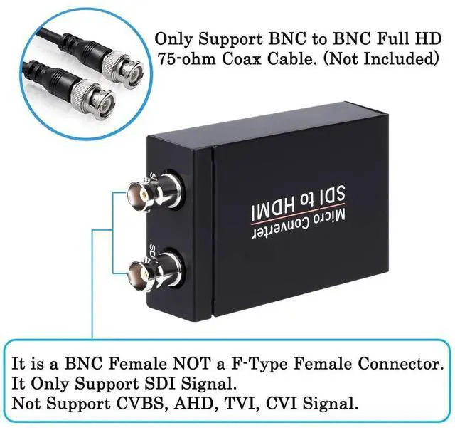 Alt view image 3 of 7 - Vszerda Black SDI to HDMI Converter with SDI Loopout & Audio De-embedding, Support 3G-SDI HD-SDI SD-SDI Auto Signal Detection, Stereo Audio Extractor