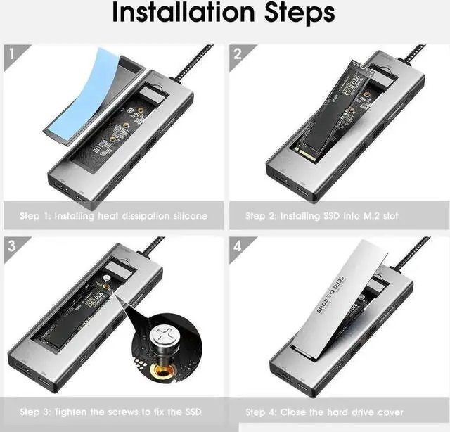 Alt view image 7 of 7 - Vszerda 8-in-1 USB C Docking Station Built-in M.2 NVMe & SATA SSD Enclosure, Multiport Hub with 4K HDMI, Dual 10Gbps USB3.2 (USB-C+USB-A), 100W PD Charging, SD/TF Card Reader for All USB-C Laptops