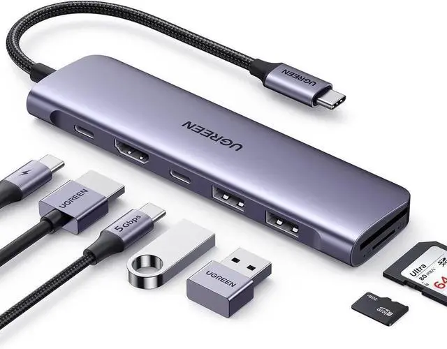 Main image of Vszerda Revodok 1071 7 in 1 USB C Multiport Hub Dock with 4K HDMI, 100W PD Charging, 5Gbps USB-C & Dual USB-A Ports, SD TF Card Reader for USB-C Laptops Tablets