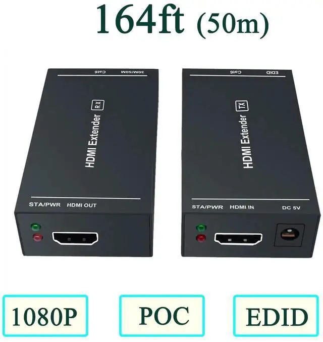 Alt view image 3 of 7 - Vszerda 164Ft/50M HDMI Over Ethernet Extender, Uncompressed 1080P@60Hz 3D HDMI Extender via Single Cat5e/Cat6/Cat7 Cable with EDID & POC, Transmitter + Receiver Kit