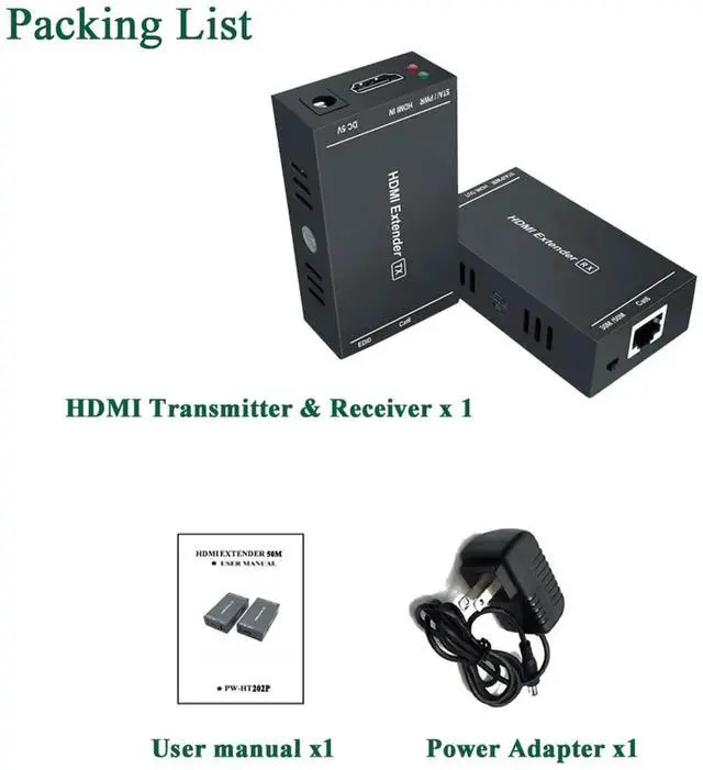 Alt view image 6 of 7 - Vszerda 164Ft/50M HDMI Over Ethernet Extender, Uncompressed 1080P@60Hz 3D HDMI Extender via Single Cat5e/Cat6/Cat7 Cable with EDID & POC, Transmitter + Receiver Kit