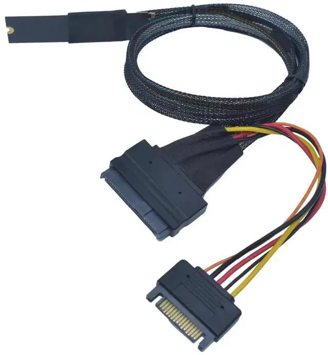 Alt view image 5 of 7 - Vszerda PCIe 5.0 M.2 NVMe to SFF-8639 U.2 Adapter Cable with 15Pin SATA Power, Left Side Exit, 1.6FT (50CM) M.2 to U.2 SSD Converter Cord