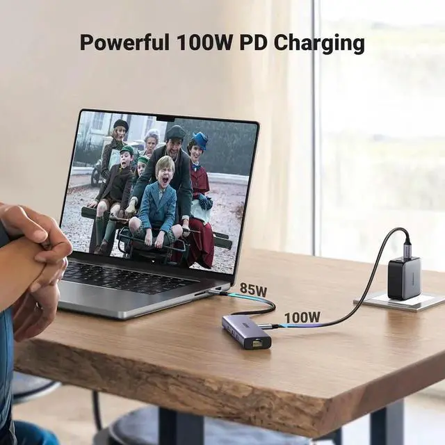Alt view image 2 of 6 - Revodok 6 in 1 USB C Multiport Hub with Gigabit Ethernet, 4K HDMI, 100W PD Pass-Through, USB-A Data Ports, USB C Dongle Compatible with Mac M1/M2/M3, iPad, iPhone 16 Pro/Pro Max, Steam Deck, XP