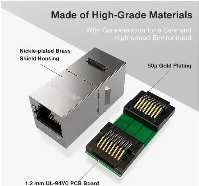 Alt view image 2 of 7 - Vszerda 10 Pack Shielded Cat7 RJ45 Keystone Inline Coupler, 10Gbps Female to Female Ethernet Cable Extender Insert, Compatible with Cat7/Cat6A/Cat6/Cat5e LAN Cables