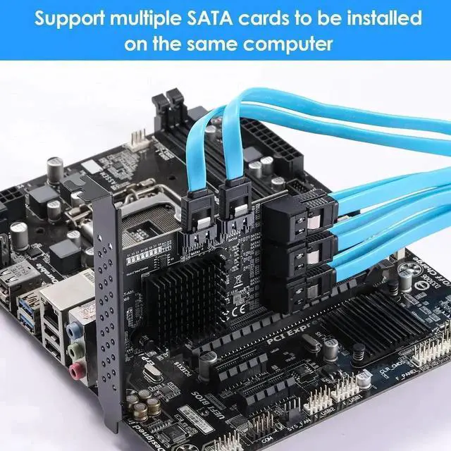 Alt view image 2 of 7 - Vszerda PCIe 3.0 X1 SATA Expansion Card 8 Ports 6Gbps, ASM1064+JMB575 SATA Controller Card with 8 SATA Data Cables, SATA Power Splitter Cable & Low Profile Bracket for Desktop PC NAS HDD SSD