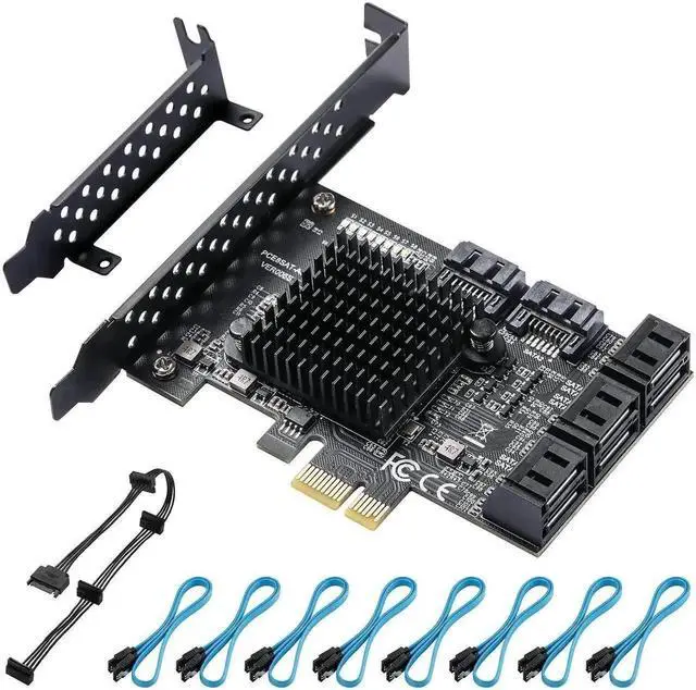 Main image of Vszerda PCIe 3.0 X1 SATA Expansion Card 8 Ports 6Gbps, ASM1064+JMB575 SATA Controller Card with 8 SATA Data Cables, SATA Power Splitter Cable & Low Profile Bracket for Desktop PC NAS HDD SSD
