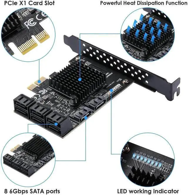 Alt view image 7 of 7 - Vszerda PCIe 3.0 X1 SATA Expansion Card 8 Ports 6Gbps, ASM1064+JMB575 SATA Controller Card with 8 SATA Data Cables, SATA Power Splitter Cable & Low Profile Bracket for Desktop PC NAS HDD SSD