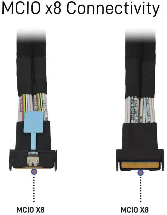 Alt view image 6 of 7 - WRIARICH PCIe 5.0 MCIO x8 to Dual SFF-8639 U.2 NVMe SSD Cable with 15Pin SATA Power, 2.1ft/65cm Internal Storage Cord for Server Workstation RAID NAS