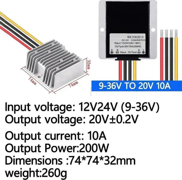 Alt view image 5 of 6 - Vszerda 9-36V to 20V DC-DC Buck Boost Converter, 400W 10A Voltage Stabilizer, Aluminum Heat Sink Step Up Down Power Module for Car Laptop Vehicle Equipment