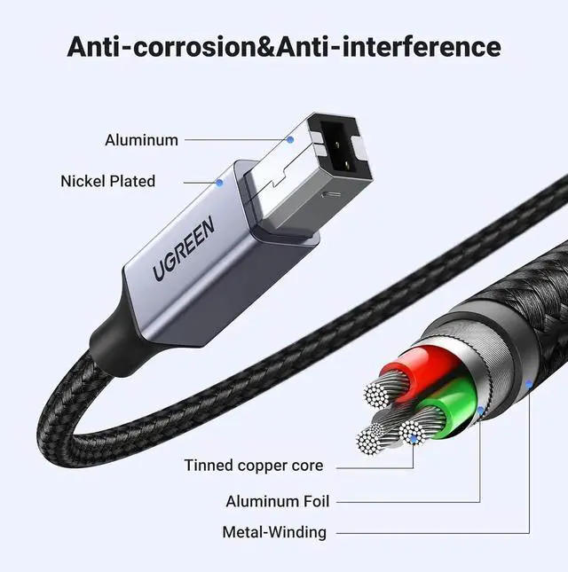 Alt view image 3 of 7 - Vszerda 16FT Nylon USB C to USB B Printer Cable, Long USB B to C Cord Compatible with MacBook, iPad Pro, Yamaha Piano, MIDI Keyboard, DAC & DJ Controller