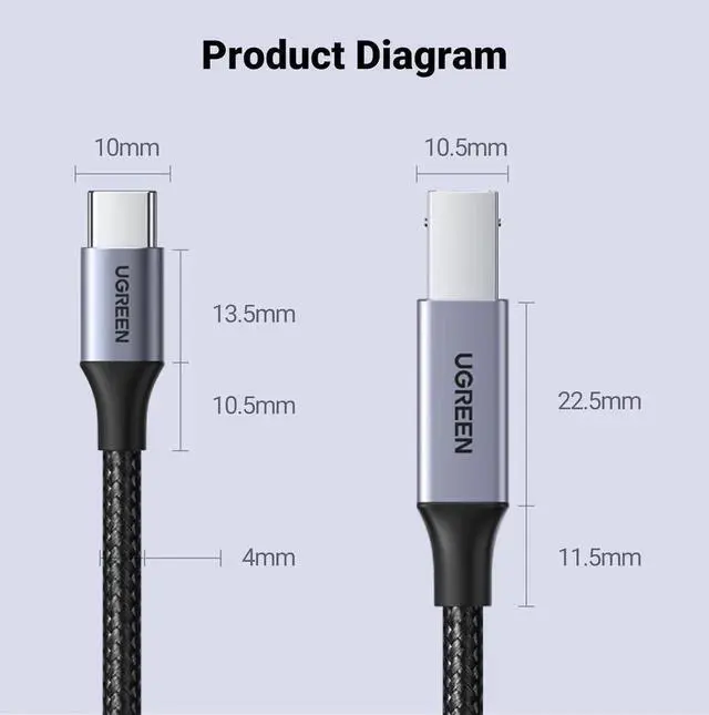 Alt view image 6 of 7 - Vszerda 16FT Nylon USB C to USB B Printer Cable, Long USB B to C Cord Compatible with MacBook, iPad Pro, Yamaha Piano, MIDI Keyboard, DAC & DJ Controller
