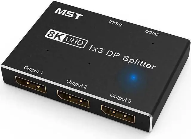 Alt view image 4 of 7 - Vszerda DP 1.4 1 In 3 Out MST SST Splitter Converter, 3-Port Ultra HD DisplayPort Distributor Support 8K@30Hz 4K@120Hz for Multi-Source Multi-Display Expansion