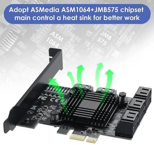 Alt view image 2 of 7 - Vszerda 8-Port PCIe 1X SATA 3.0 Expansion Card 6Gbps with ASM1064+JMB575 Chips, 8 SATA Cables & Low Profile Bracket