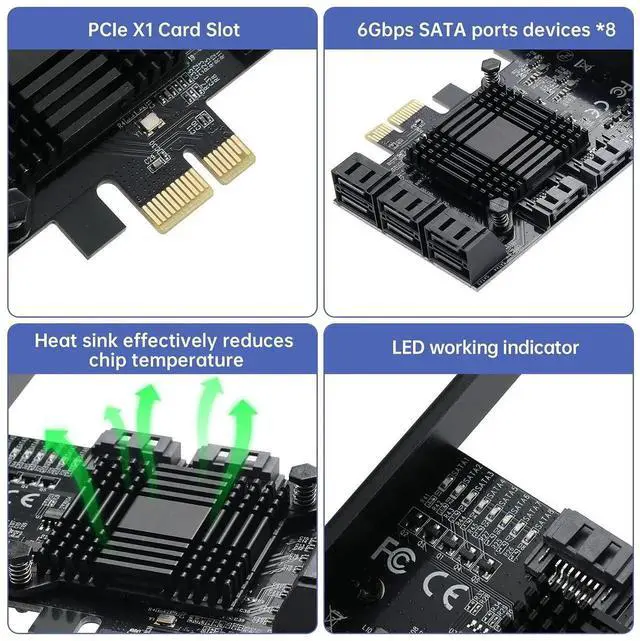 Alt view image 3 of 7 - Vszerda 8-Port PCIe 1X SATA 3.0 Expansion Card 6Gbps with ASM1064+JMB575 Chips, 8 SATA Cables & Low Profile Bracket