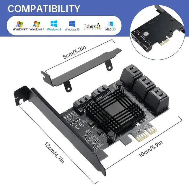 Alt view image 4 of 7 - Vszerda 8-Port PCIe 1X SATA 3.0 Expansion Card 6Gbps with ASM1064+JMB575 Chips, 8 SATA Cables & Low Profile Bracket