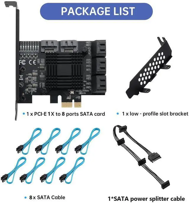 Alt view image 6 of 7 - Vszerda 8-Port PCIe 1X SATA 3.0 Expansion Card 6Gbps with ASM1064+JMB575 Chips, 8 SATA Cables & Low Profile Bracket