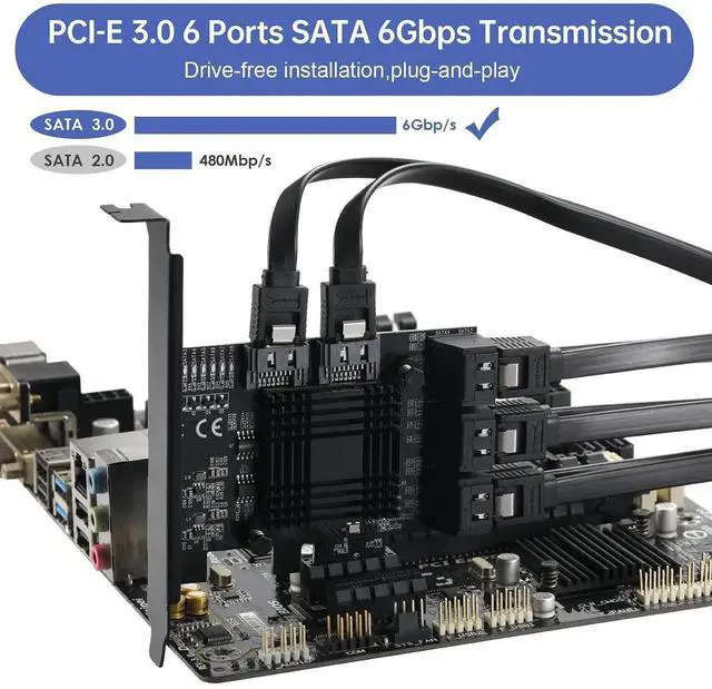 Alt view image 7 of 7 - Vszerda 8-Port PCIe 1X SATA 3.0 Expansion Card 6Gbps with ASM1064+JMB575 Chips, 8 SATA Cables & Low Profile Bracket