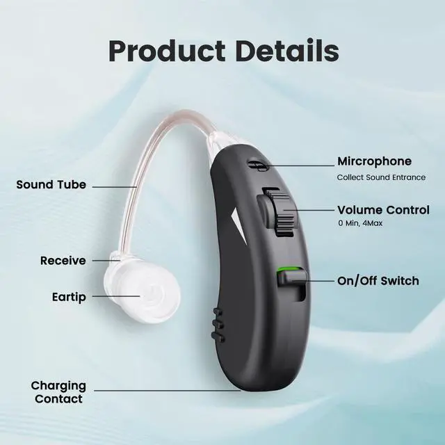 Alt view image 2 of 7 - Jinghao Hearing Aids for Seniors with Noise Cancelling Rechargeable Noise Reduction, Volume Adjustment, BTE Easy to Operate,Lightweight&comfortable,A pair Hearing Amplifier
