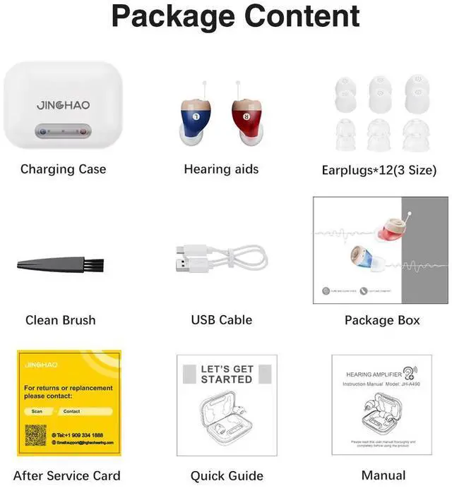 Alt view image 6 of 7 - Jinghao Mini Rechargeable Hearing Aids,Max OSPL90108±3dB,Portable charging 16H Battery, 60H Case, Invisible & Comfort&Fashion ITE Fit for US Mild-Moderate Hearing Loss Hearing Amplifiers