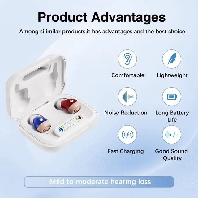 Alt view image 3 of 7 - Jinghao Mini Rechargeable Hearing Aids,Max OSPL90108±3dB,Portable charging 16H Battery, 60H Case, Invisible & Comfort&Fashion ITE Fit for US Mild-Moderate Hearing Loss Hearing Amplifiers