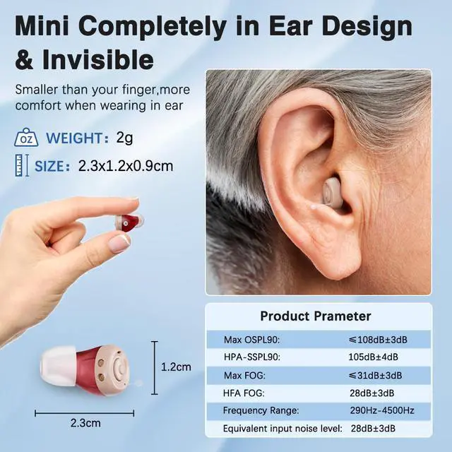 Alt view image 4 of 7 - Jinghao Mini Rechargeable Hearing Aids,Max OSPL90108±3dB,Portable charging 16H Battery, 60H Case, Invisible & Comfort&Fashion ITE Fit for US Mild-Moderate Hearing Loss Hearing Amplifiers