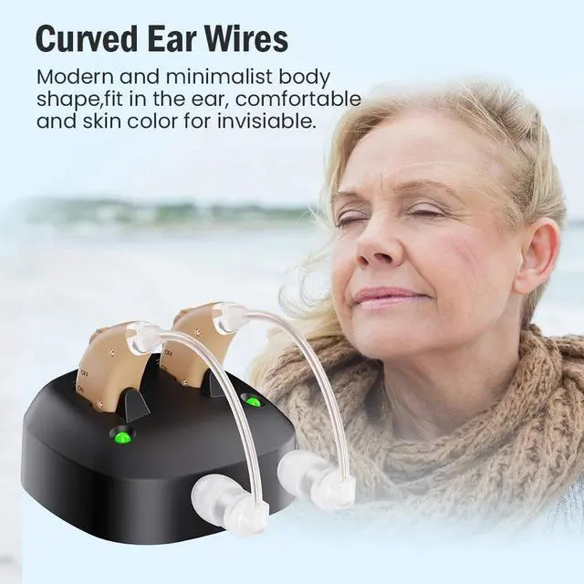 Alt view image 2 of 7 - Jinghao Hearing Aids for Seniors with Noise Cancelling,Rechargeable,Volume Adjustment, BTE Easy to Operate,Lightweight&comfortable,A pair Hearing Amplifier