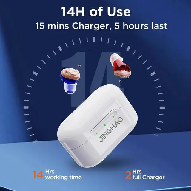 Alt view image 7 of 7 - JINGHAO A17BT Digital Hearing Aid - 16-Ch Noise Reduction, 108dB Output, 14H Battery, 6 Ear Tips, Rechargeable, Invisible CIC/BTE, 6 Volume Modes,Stylish & Invisible,,Perfect for Seniors