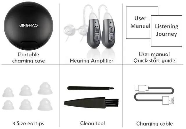 Alt view image 6 of 7 - JINGHAO JH-D59C Digital Hearing Amplifier w/ Adaptive ANC, 12H Battery, Portable Charging Case, Noise Reduction - Enhanced Hearing for Life