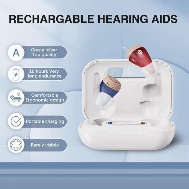 Alt view image 4 of 7 - Jinghao Mini Rechargeable Hearing Aids Portable charging 16H Battery, 60H Case, Invisible & Comfort&Fashion ITE Fit for US Mild-Moderate Hearing Loss Hearing Amplifiers