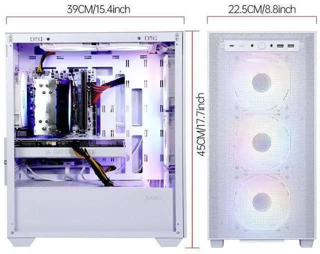 Alt view image 2 of 8 - SEJISHI(R7 5700X+RTX 4060) Gaming PC AMD Ryzen 7 5700X 3.4GHz to 4.6GHZ, NVIDIA GeForce RTX4060,32GB(16G*2)DDR4 3200MHz,M.2 1TB SSD,600W psu,Win 11 Ready, Gaming Desktop computer