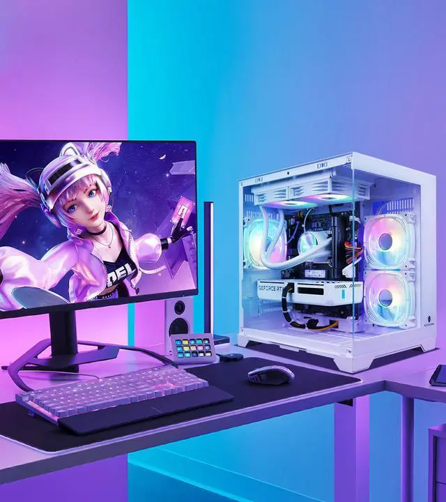 Alt view image 7 of 7 - AODU Gaming Desktop PC-Windows 11-Intel Core i5-12490F-GeForce RTX 5060 DLSS 4-DDR4 32GB 3200MHz-1TB M.2 NVMe SSD-600W-panoramic PC case WiFi6 liquid coole Prebuilt Gaming PC i5 12490F | RTX 5060