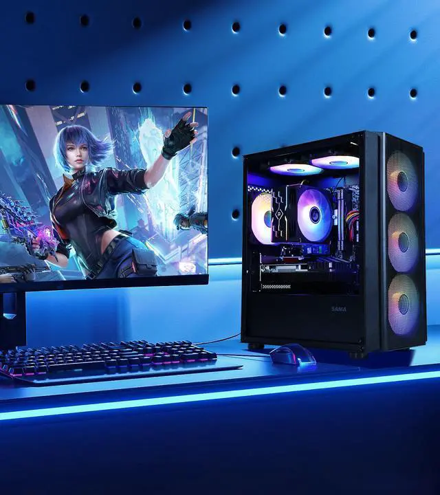 Alt view image 7 of 7 - AODU Gaming PC-Windows 11AMD Ryzen 5 5500 3.6GHz,GeForce RTX3050 6G-DDR4 16GB 3200MHz,NVME M.2 1TB SSD, 500W PSU-Desktop Air coole Prebuilt Gaming Desktop