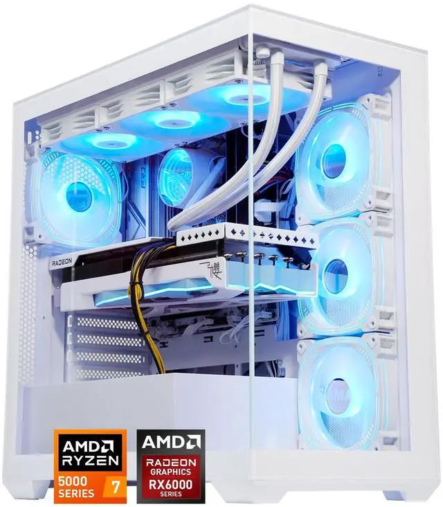 Main image of AODU Gaming Desktop-Windows11-Ryzen 7 5700X 3.4GHz to 4.6GHZ-Radeon RX 6800XT 16G D6 256bit-DDR4 32GB 3200MHz RMA-1TB M.2 NVMe SSD-800W psu iquid-Cooled,white pc build Prebuilt white Gaming PC