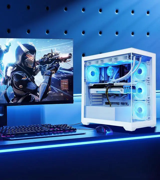 Alt view image 7 of 7 - AODU Gaming Desktop-Windows11-Ryzen 7 5700X 3.4GHz to 4.6GHZ-Radeon RX 6800XT 16G D6 256bit-DDR4 32GB 3200MHz RMA-1TB M.2 NVMe SSD-800W psu iquid-Cooled,white pc build Prebuilt white Gaming PC