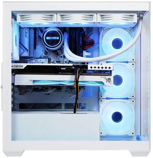 Alt view image 2 of 7 - AODU Gaming Desktop-Windows11-Ryzen 7 5700X 3.4GHz to 4.6GHZ-Radeon RX 6800XT 16G D6 256bit-DDR4 32GB 3200MHz RMA-1TB M.2 NVMe SSD-800W psu iquid-Cooled,white pc build Prebuilt white Gaming PC